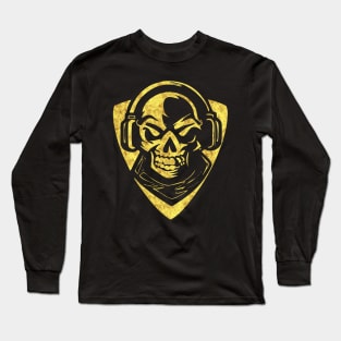 Skull with Headphones Abstract Tribal Tattoo Style Long Sleeve T-Shirt